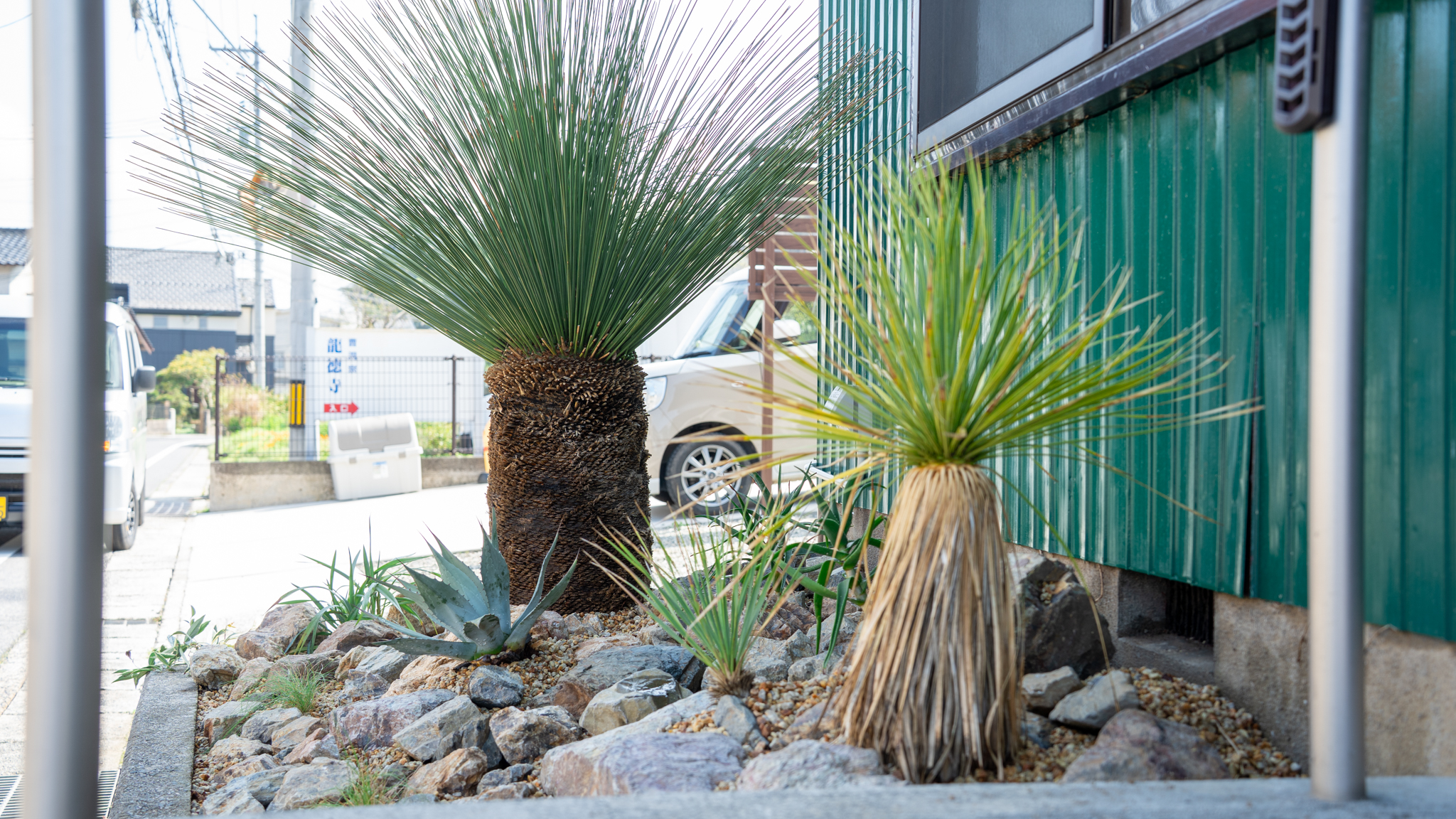 島根県にあるレストラン店舗前のドライガーデン施工事例
